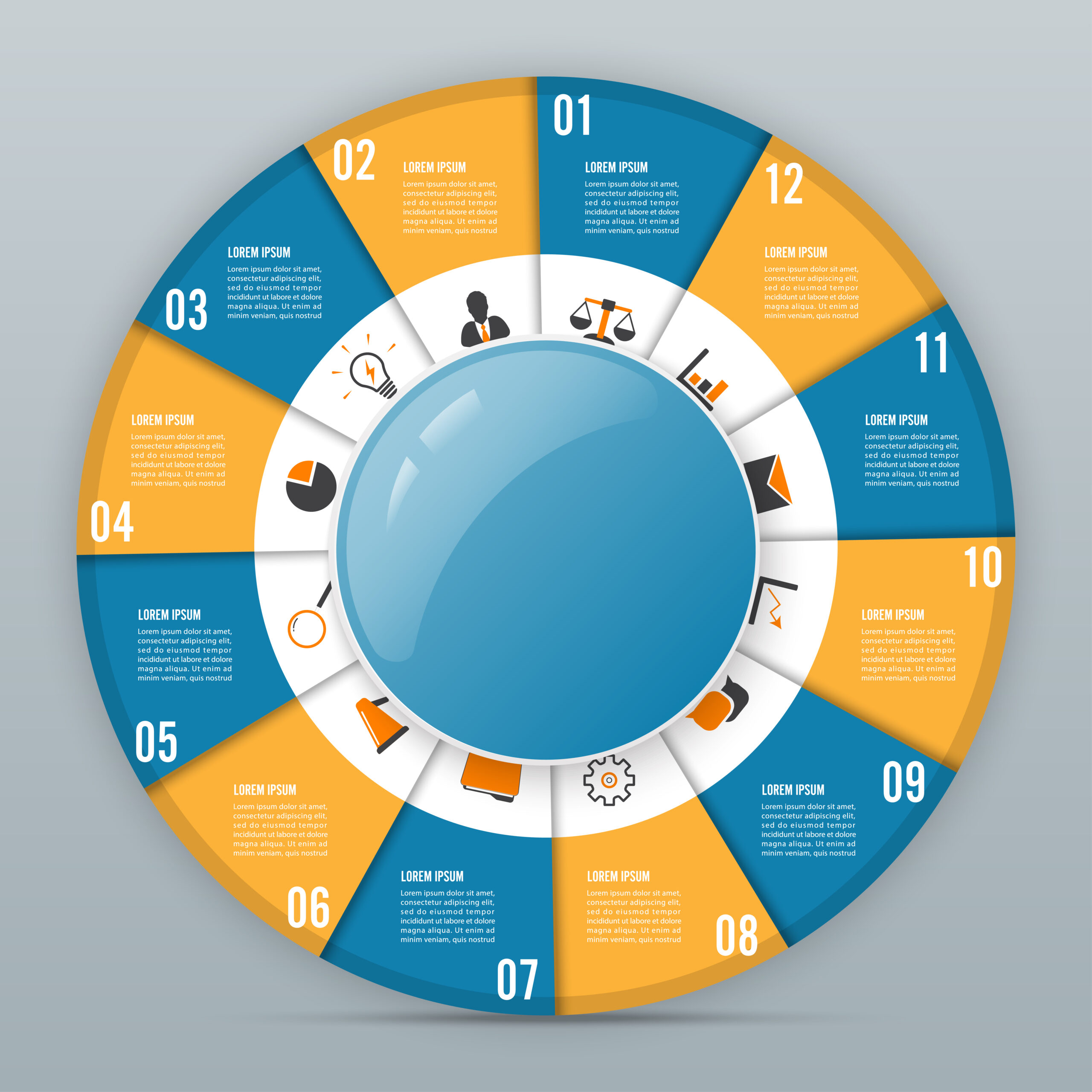 Circle chart infographic template with 9 options Vector Image