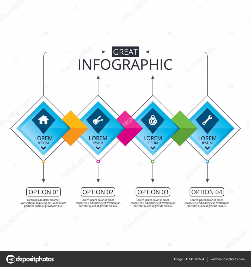 Business infographics template, Milestone timeline or Road map with Process flowchart 5 options ...