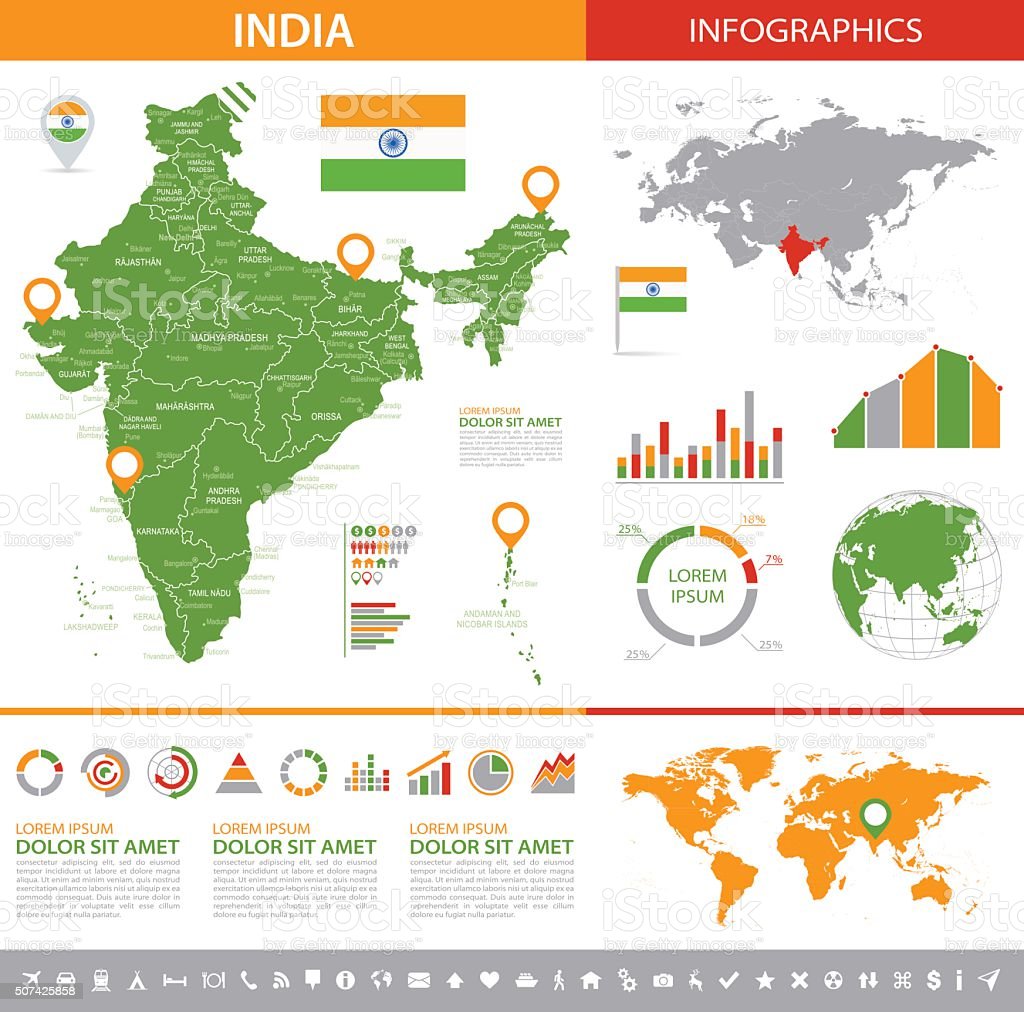 India Map With Infographic Elements. Infographics Layouts. Vector Stock Vector - Illustration of ...