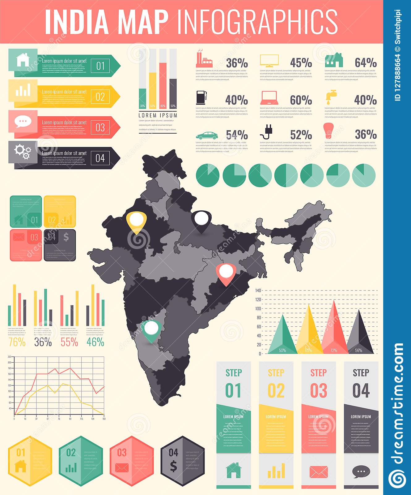 India Map With Infographic Elements. Infographics Layouts. Vector Stock Vector - Illustration of ...