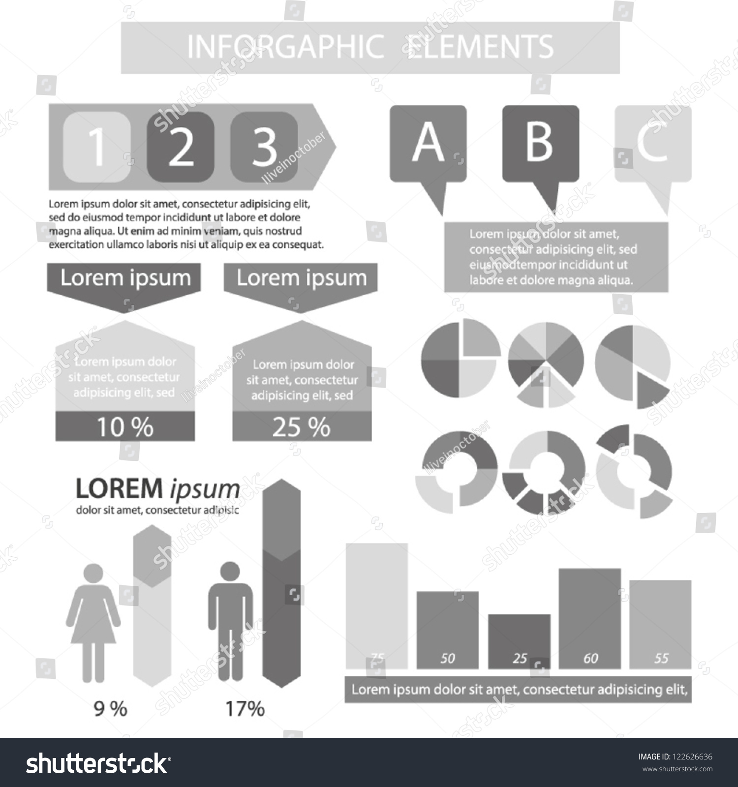 Infographic Templates For Business. Black And White Flat Vector Stock Vector - Illustration of ...