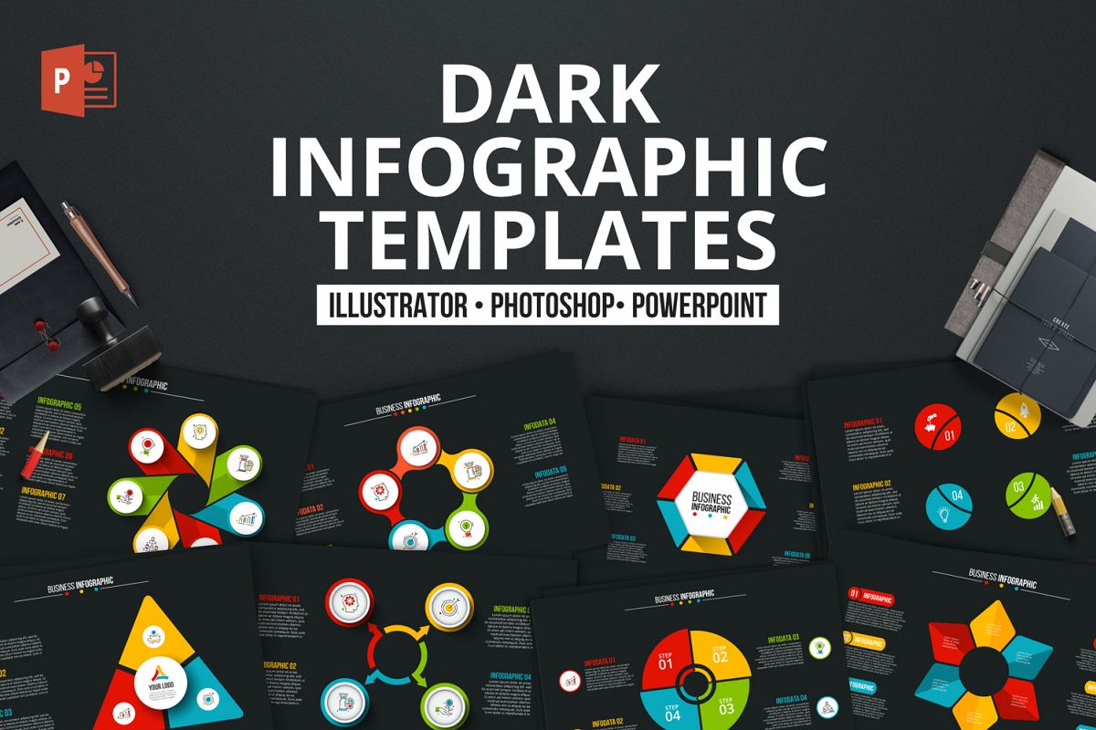 Dark Infographic Brochure Vector Elements Kit 8 by MPFphotography | GraphicRiver