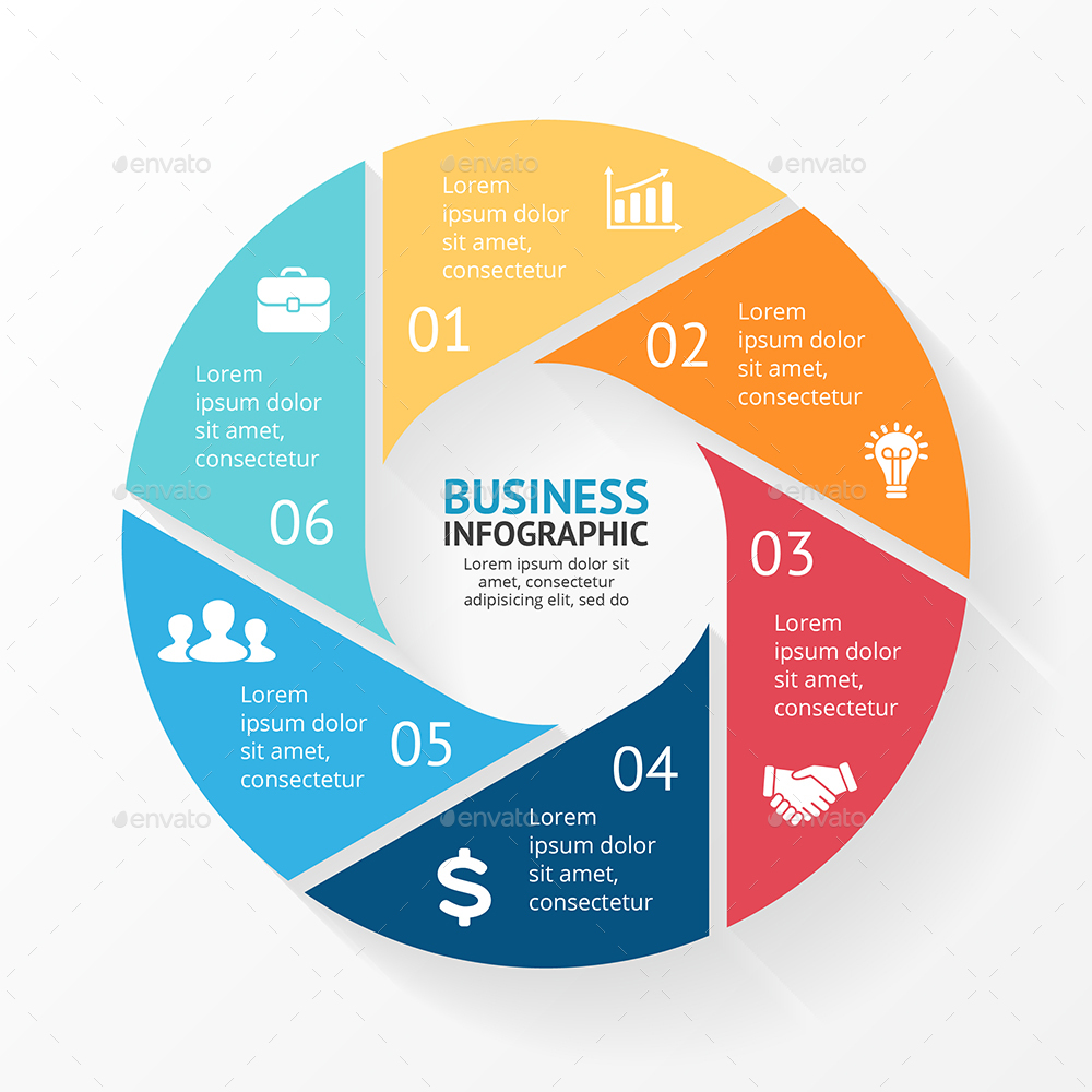 Colorful Hexagon Infographic Template with Six Options for Workflow Layout, Diagram, Annual ...