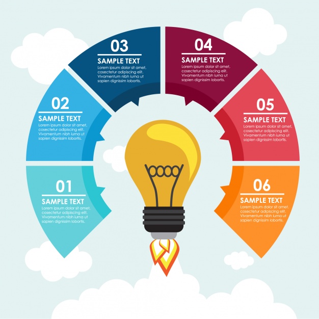 Design lightbulb infographic 6 options, Business concept infographic template can be used for ...