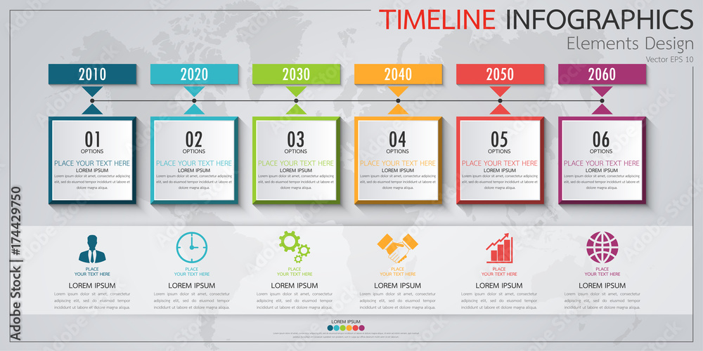 Timeline infographics design template with 8 options, process diagram, vector eps10 illustration ...