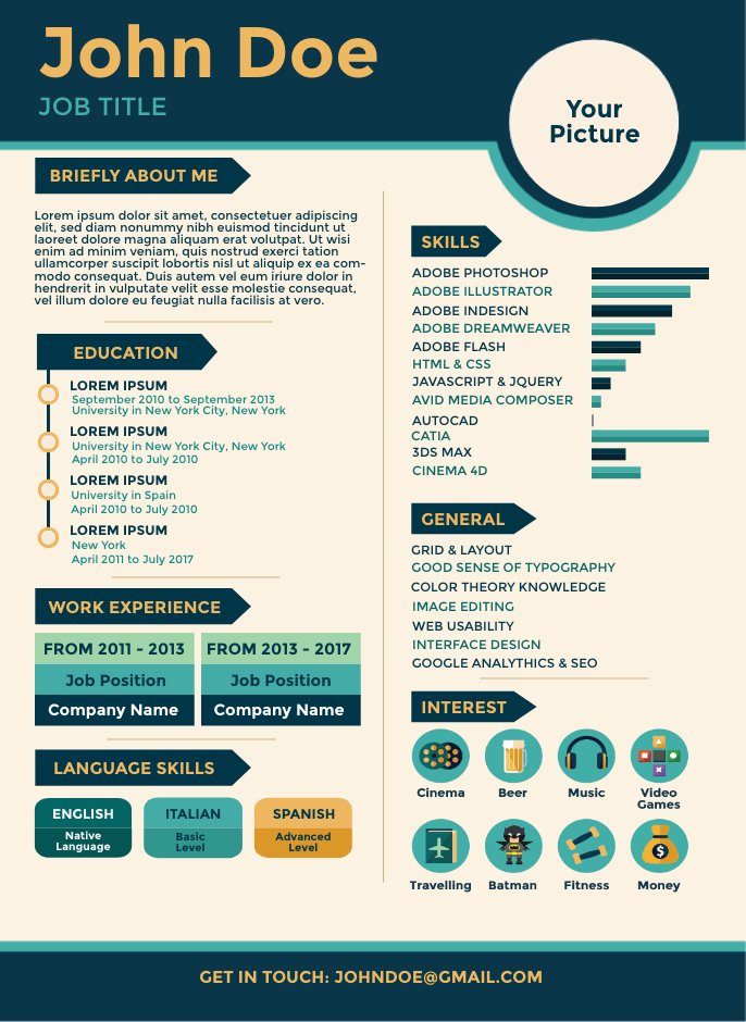 Simple infographic Resume template / CV Template, plus free cover letter | 3 Color Schemes, E ...