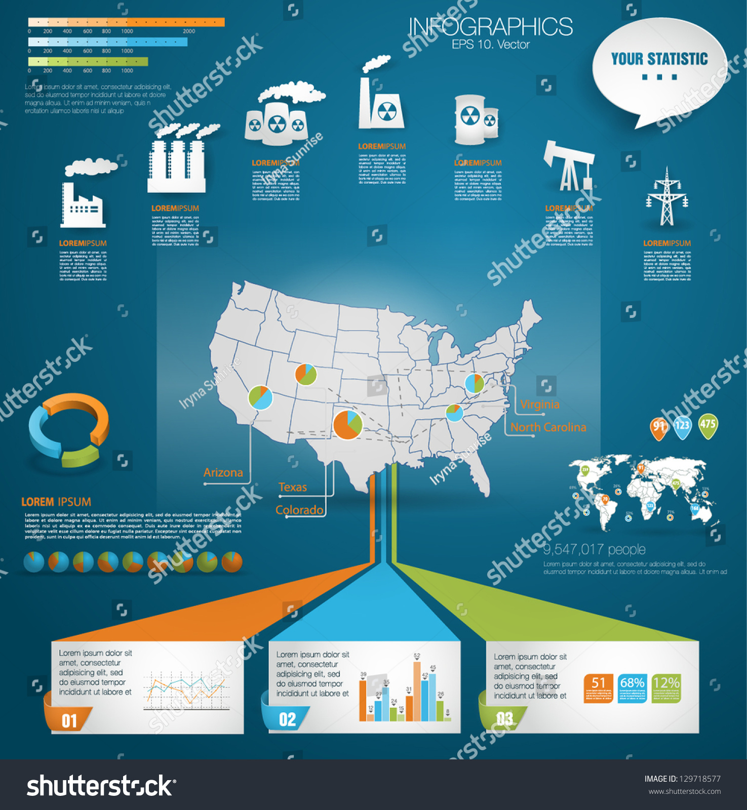 United states map infographic template jigsaw conc
